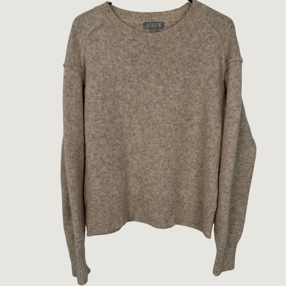 J.Crew Womens Relaxed Merino Wool Alpaca Blend Crewneck Sweater Beige BM170 S